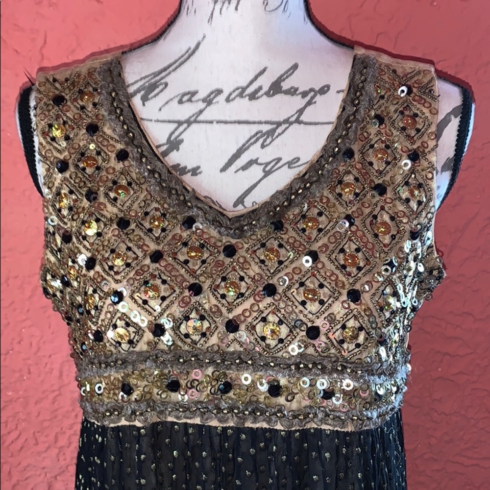 OOAK Handmade Embellished Metallic Boho Tier Dress - Picture 4 of 10